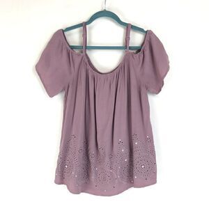 Torrid Challis Eyelet Border Cold Shoulder Top Women's Size 10 Elderberry Purple